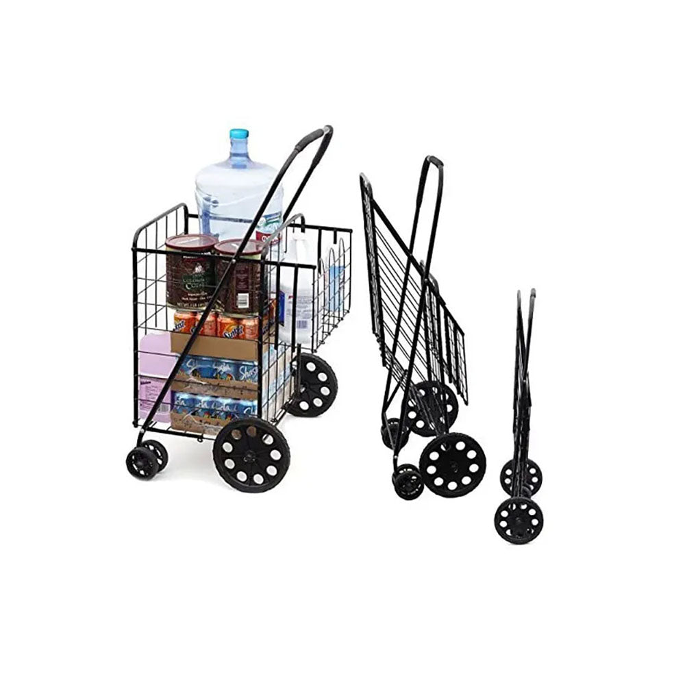 عربة تسوق كبيرة بسلتين مزدوجتين CRONY قابلة للطي بعجلات، عربة أمتعة مدمجة محمولة، عربة تسوق معدنية قابلة للطي للسوبرماركت