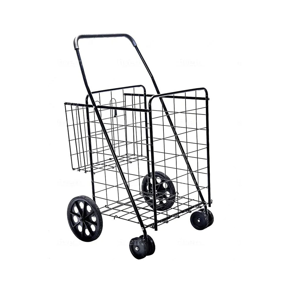 عربة تسوق كبيرة بسلتين مزدوجتين CRONY قابلة للطي بعجلات، عربة أمتعة مدمجة محمولة، عربة تسوق معدنية قابلة للطي للسوبرماركت