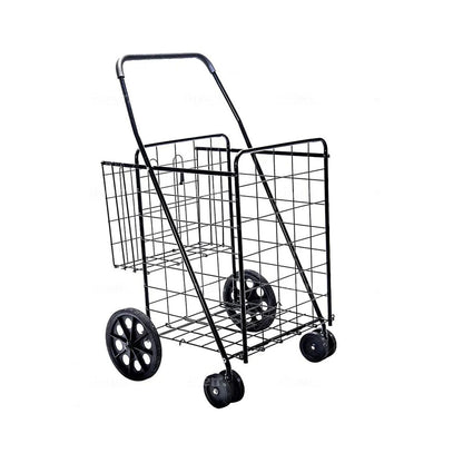 عربة تسوق كبيرة بسلتين مزدوجتين CRONY قابلة للطي بعجلات، عربة أمتعة مدمجة محمولة، عربة تسوق معدنية قابلة للطي للسوبرماركت