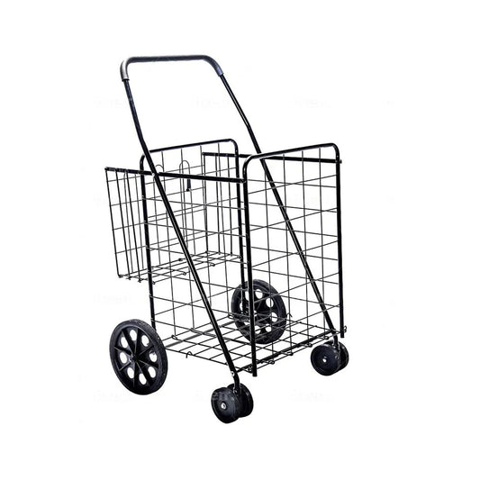 عربة تسوق كبيرة بسلتين مزدوجتين CRONY قابلة للطي بعجلات، عربة أمتعة مدمجة محمولة، عربة تسوق معدنية قابلة للطي للسوبرماركت