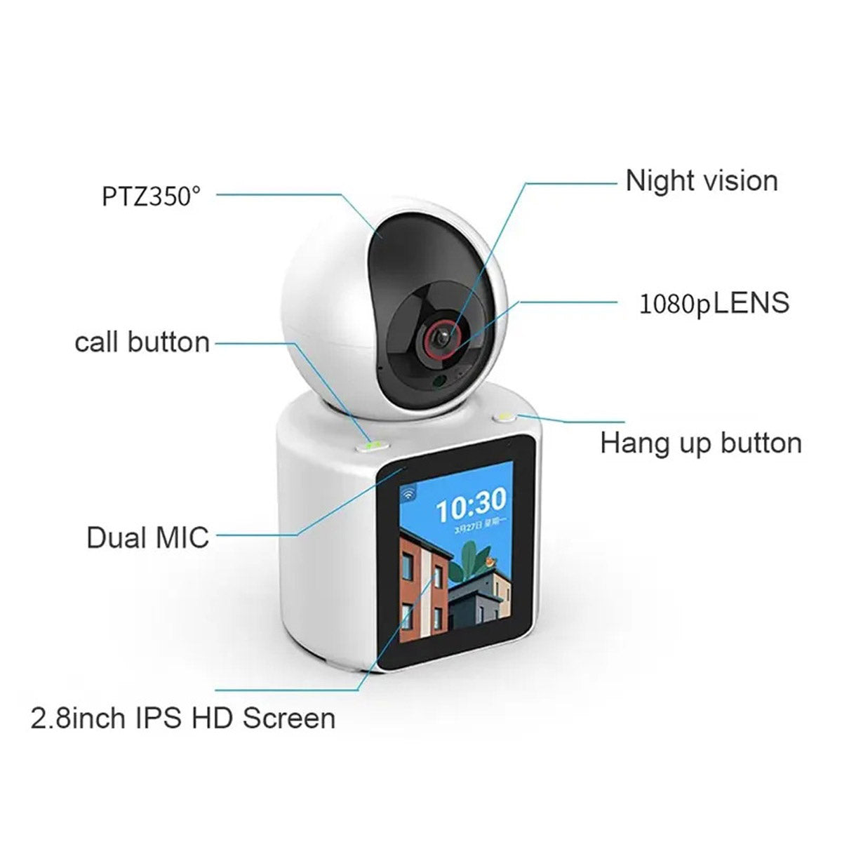 كاميرا مكالمات الفيديو CRONY C30+ بدقة 2K، كاميرا أمان ذكية للمنزل مع واي فاي، شاشة 1080P، اتصال داخلي فوري، صوت ثنائي الاتجاه، رؤية ليلية لمراقبة الأطفال ورعاية المسنين