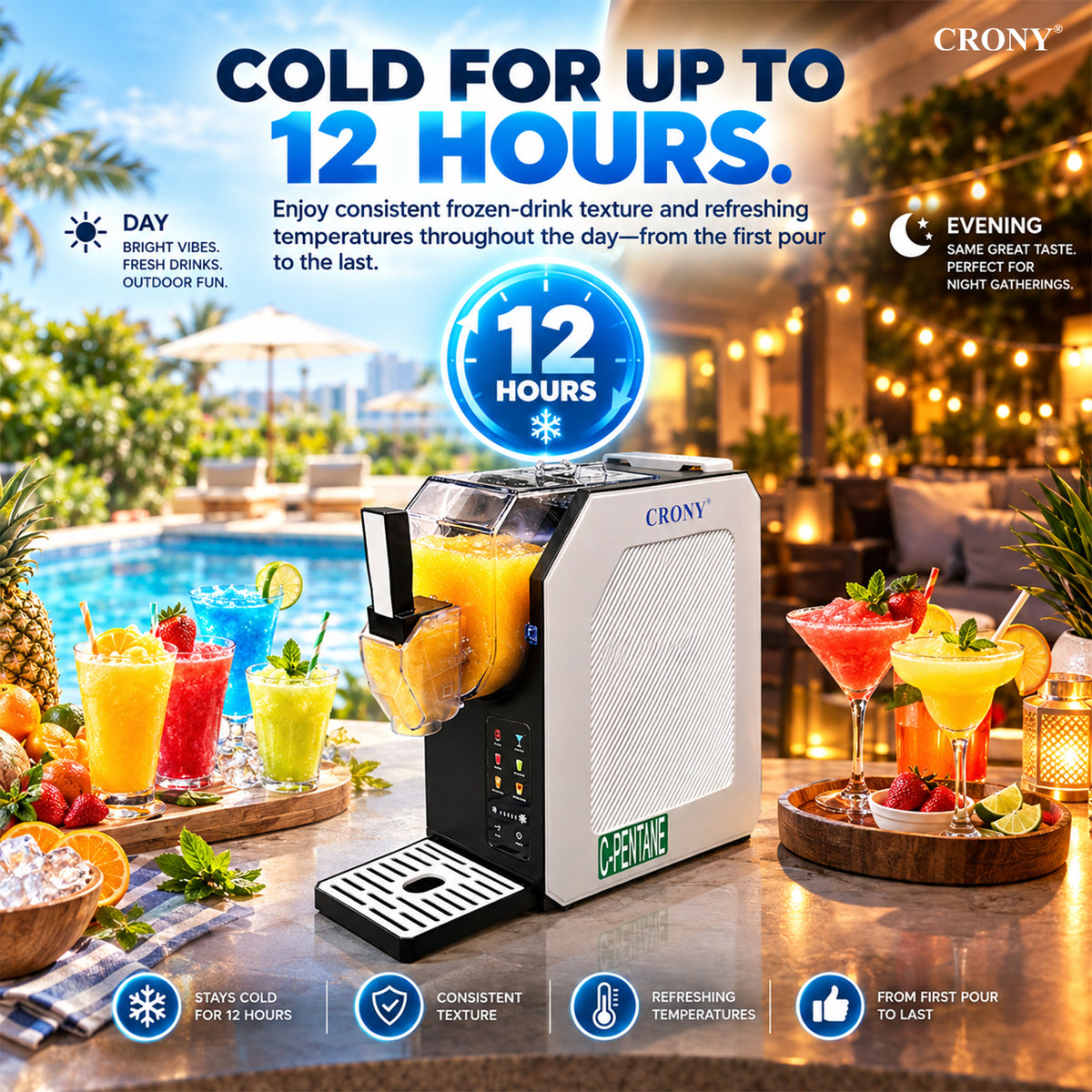 CRONY HBS-1901 Slushie Machine, 1.9L / 64 oz Capacity, 250W Commercial Frozen Drink Maker, AC 220–240V, Compact Slush Maker for Home, Restaurant, Café & Events
