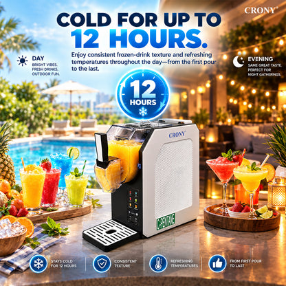 CRONY HBS-1901 Slushie Machine, 1.9L / 64 oz Capacity, 250W Commercial Frozen Drink Maker, AC 220–240V, Compact Slush Maker for Home, Restaurant, Café & Events