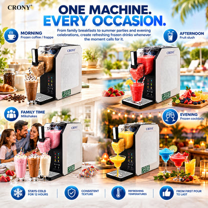 CRONY HBS-1901 Slushie Machine, 1.9L / 64 oz Capacity, 250W Commercial Frozen Drink Maker, AC 220–240V, Compact Slush Maker for Home, Restaurant, Café & Events