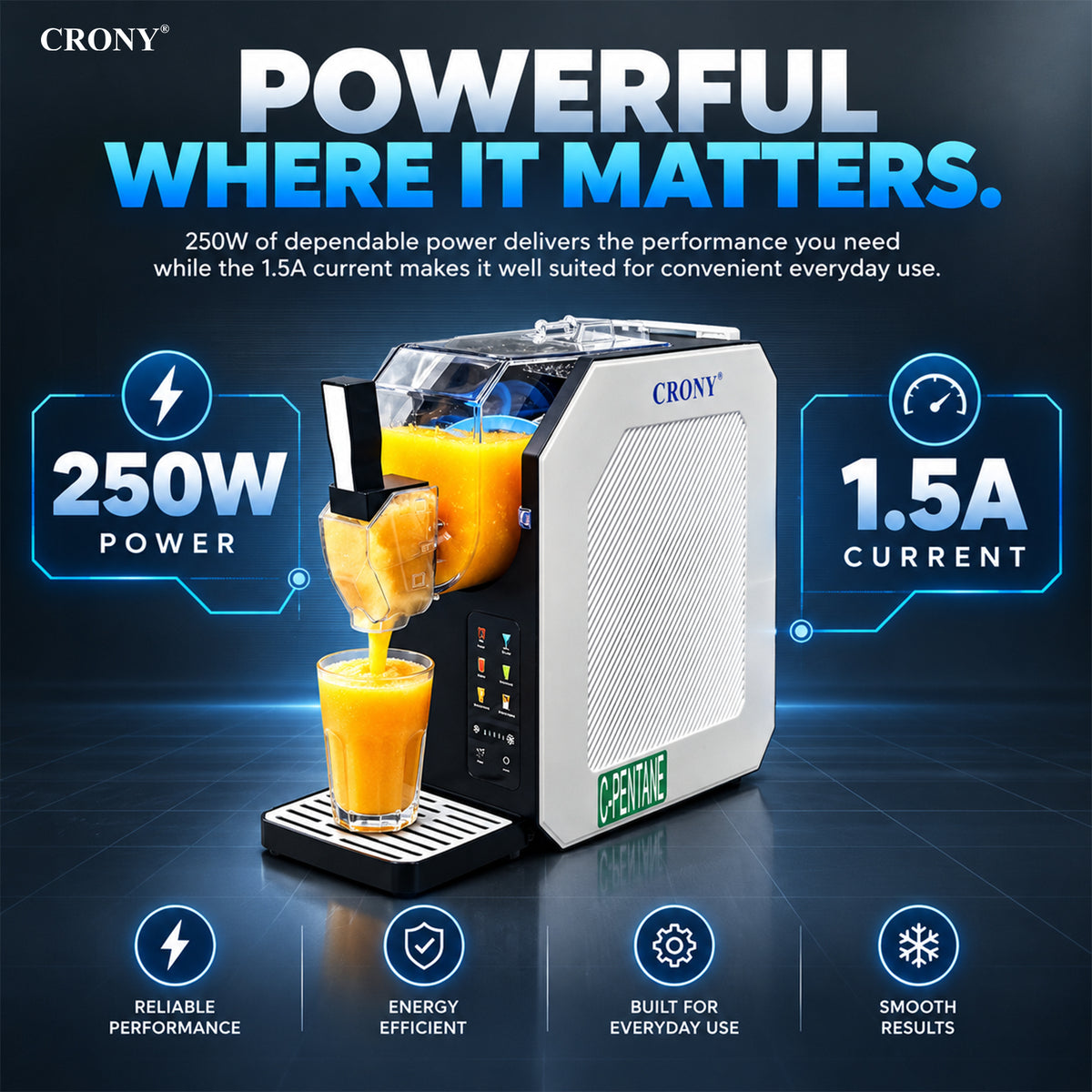 CRONY HBS-1901 Slushie Machine, 1.9L / 64 oz Capacity, 250W Commercial Frozen Drink Maker, AC 220–240V, Compact Slush Maker for Home, Restaurant, Café & Events