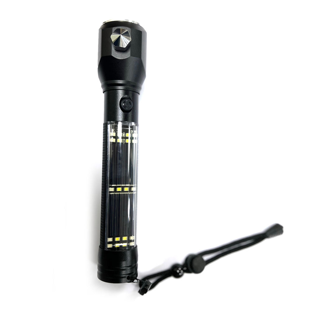 مصباح يدوي تكتيكي يعمل بالطاقة الشمسية H04-T01 متعدد الوظائف في الهواء الطلق لمصباح سيارة LED، مصباح يدوي فائق السطوع، مع مطرقة أمان