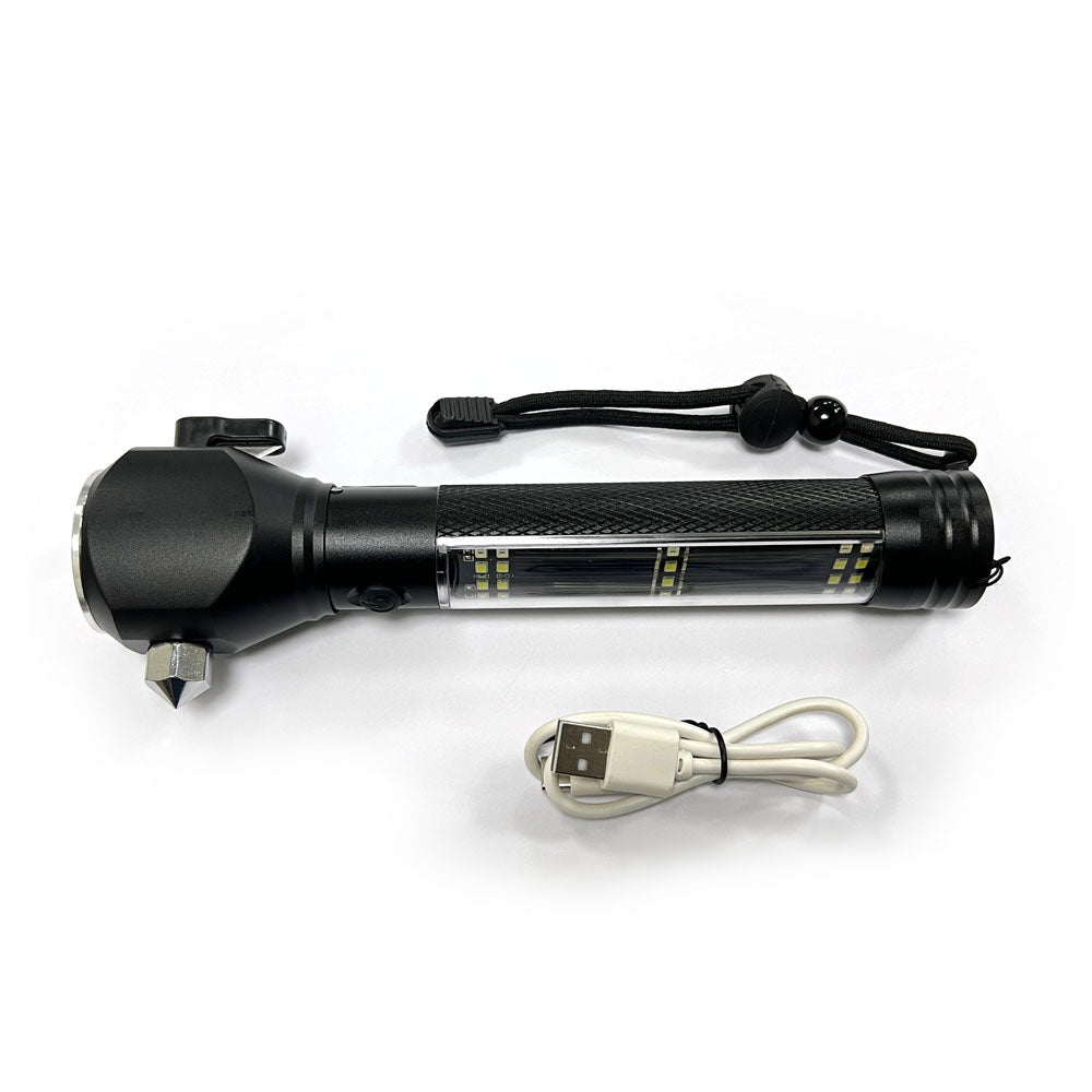 مصباح يدوي تكتيكي يعمل بالطاقة الشمسية H04-T01 متعدد الوظائف في الهواء الطلق لمصباح سيارة LED، مصباح يدوي فائق السطوع، مع مطرقة أمان