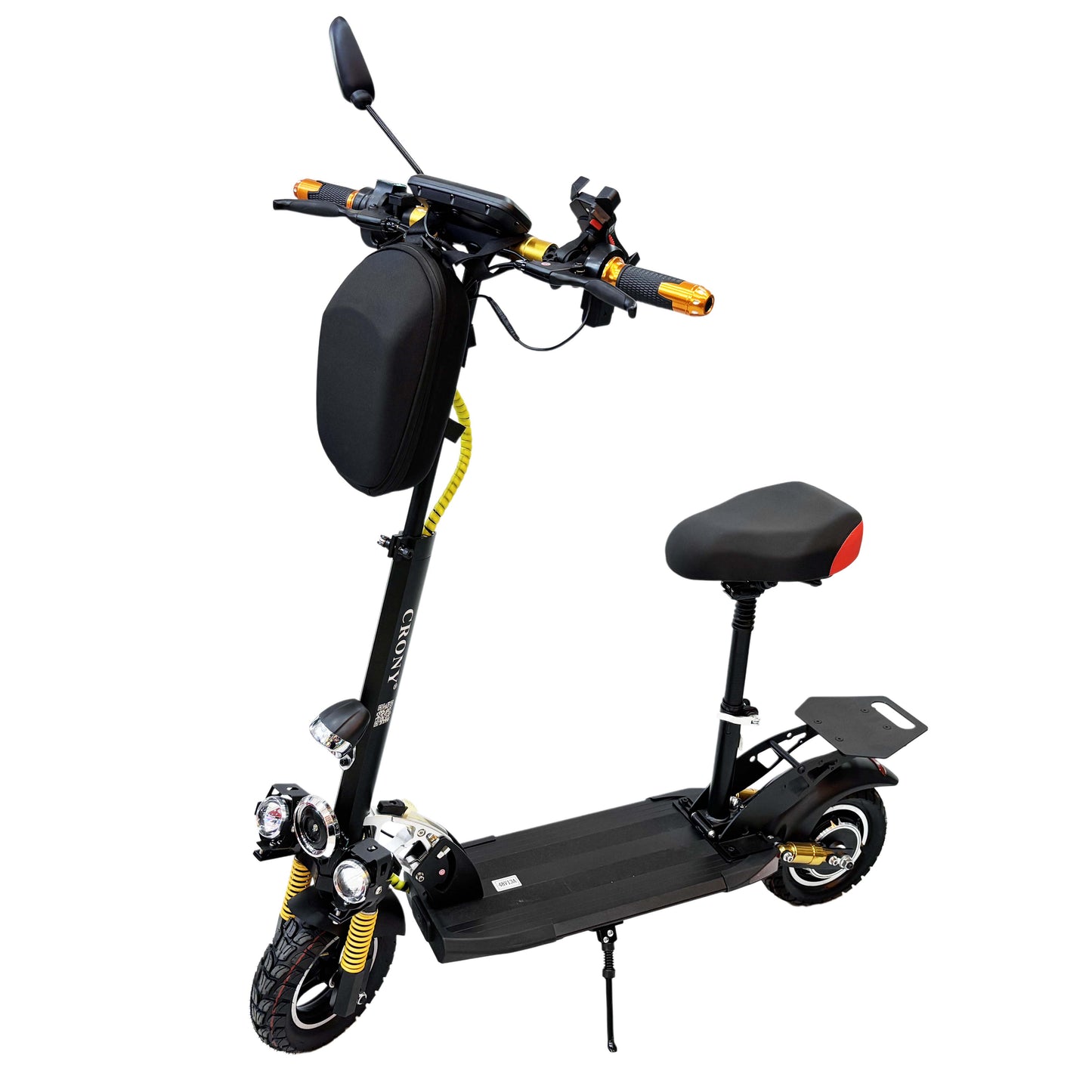 CRONY V10+ PRO Electric Scooter – 1500W Motor, 48V 13Ah Battery, Up to 68 KM/H Speed, 25–35 KM Range, 10-Inch Off-Road Tires, Front & Rear Suspension, Foldable Aluminum Frame, Triple LED Headlights, Bluetooth Speaker, Phone Holder & Rearview Mirrors