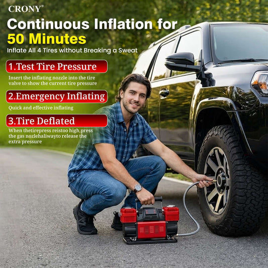 CRONY WM 102-45 12V Heavy Duty Air Compressor, 150 PSI, 400L/Min Air Flow, 4-Cylinder Tyre Inflator with 7M Air Hose, 100A Rated Current, Overload & Overheat Protection for Cars, Trucks & Off-Road Vehicles