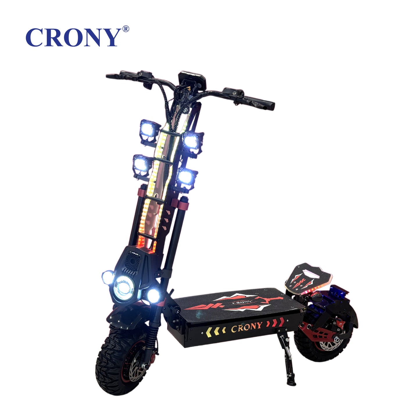 CRONY J86 High Configuration Electric Scooter, Dual 4000W Motors, 80–100 KM/H Top Speed, 60V 23.5Ah Battery, 50–60 KM Range, 13" Tires, Hydraulic Suspension, Oil Brakes, Bluetooth Speaker, LED Lights