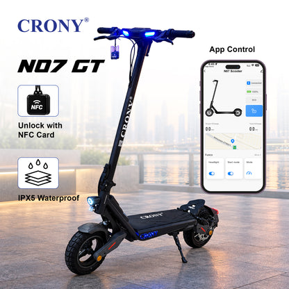 CRONY N07 GT Electric Scooter, 2000W Motor, 48V 18.5Ah Battery, 45–70 km/h, 45–60 km Range, Dual Suspension, 10-Inch Tires, NFC Unlock & App Connectivity