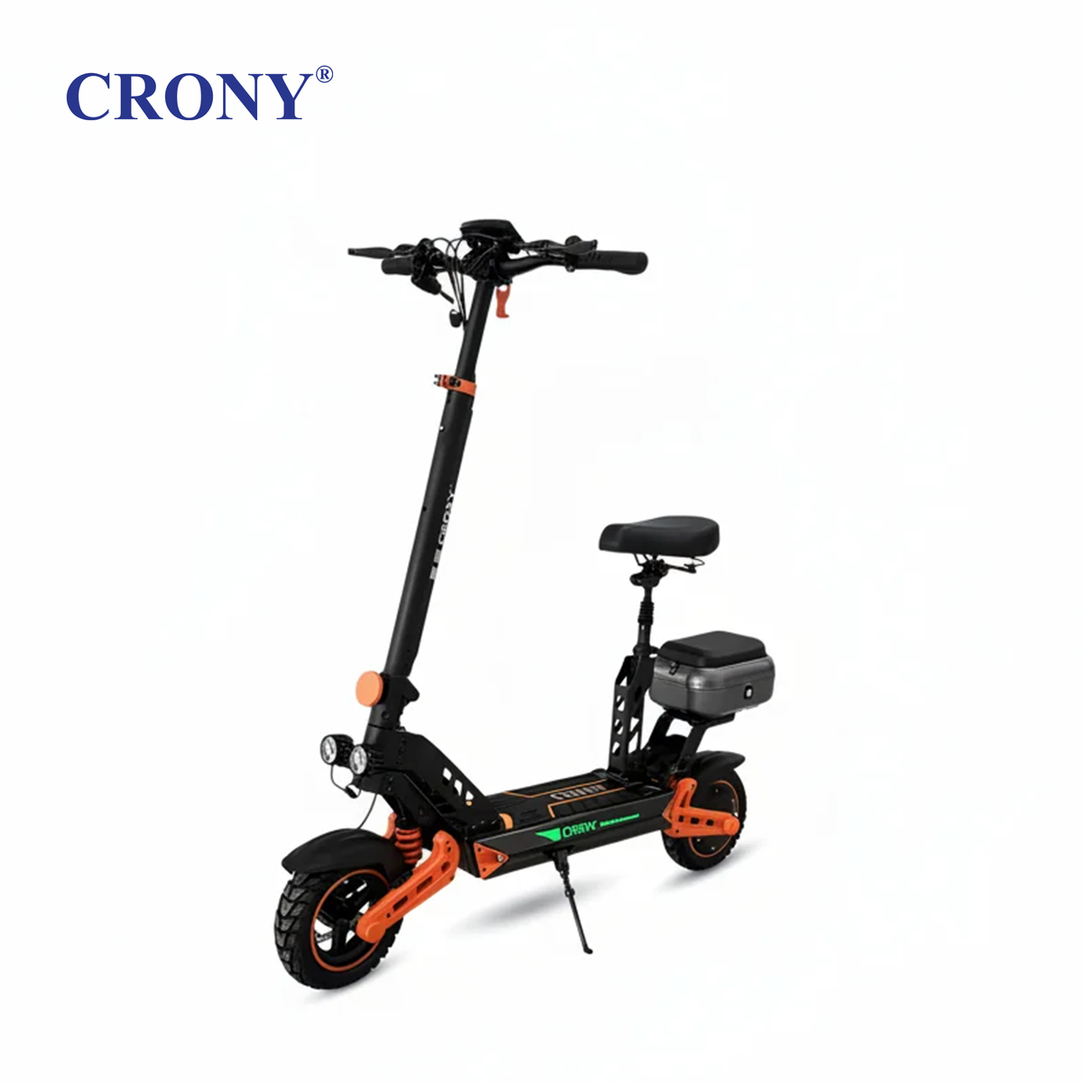CRONY D2 Pro Electric Scooter with Seat, 1500W Motor, 50-65KM/H Speed, 30-40KM Range, Dual Suspension, Hydraulic Shock Absorbents, LCD Display, LED Lights, Bluetooth App, Rear Luggage Box
