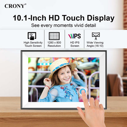 Crony JT101F-102 10.1 Ineh wIFI Digitsl Photo Frame Bring your memories to life with this 10.1 Inch Android WiFi Cloud Digital Photo Frame (16GB Memory)
