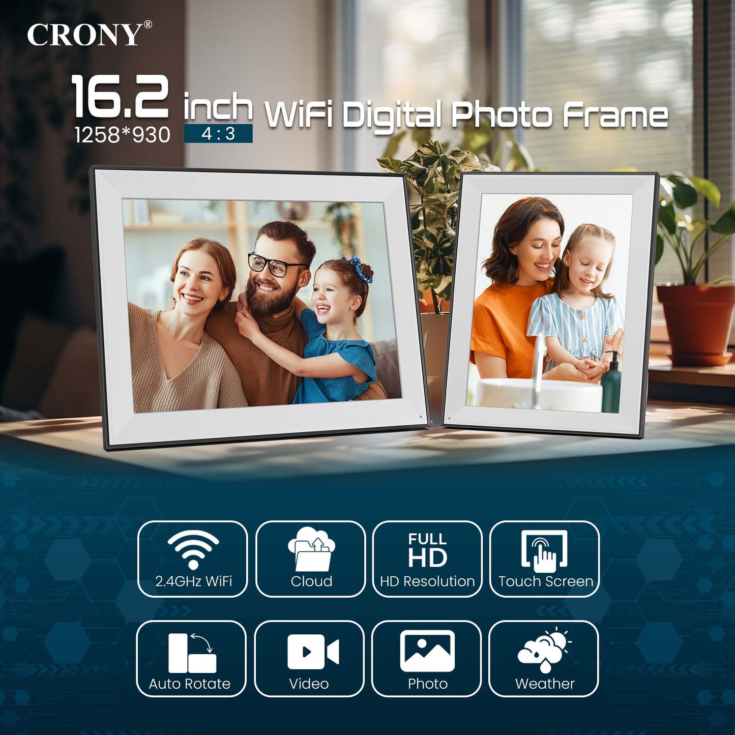 CRONY  JT16.2M-102 16.2 Inch WIFI Digital Photo Frame Android WiFi Cloud Digital Photo Frame – 32GB Touch Screen Display (JT162M-I02)