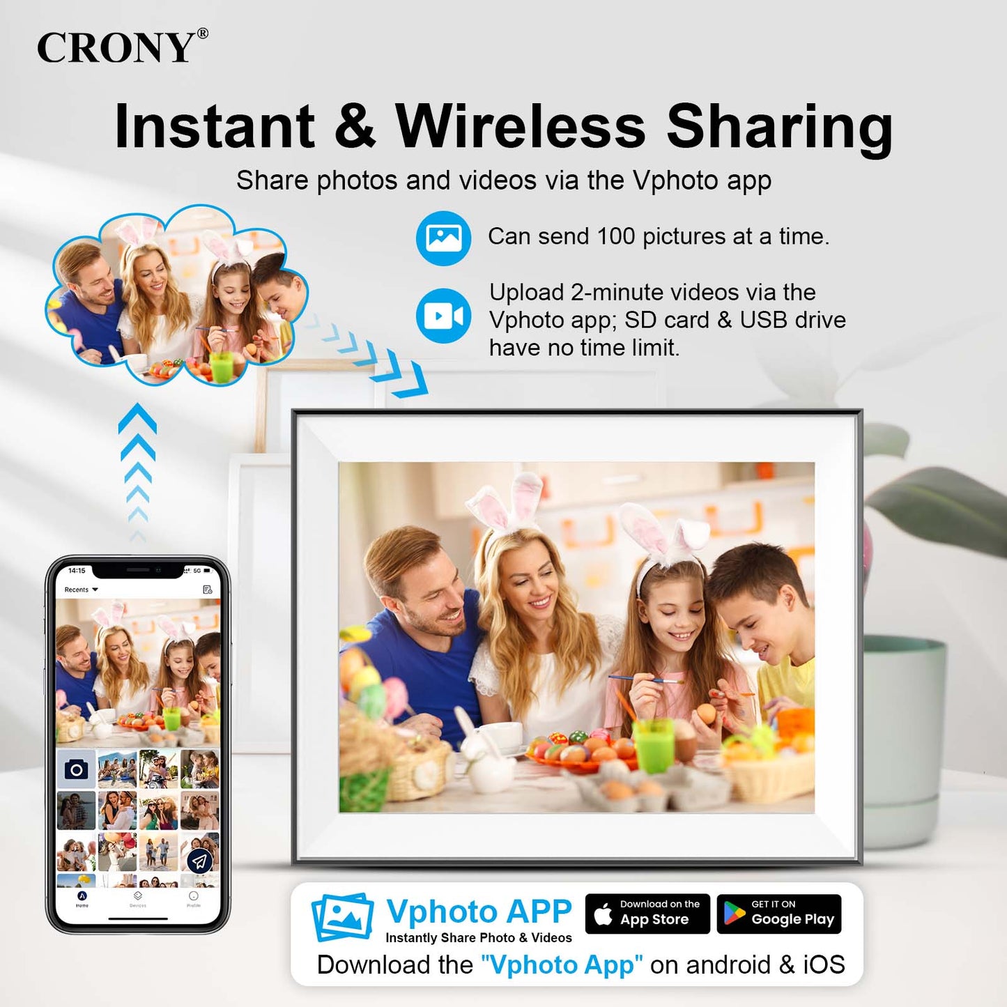 CRONY  JT16.2M-102 16.2 Inch WIFI Digital Photo Frame Android WiFi Cloud Digital Photo Frame – 32GB Touch Screen Display (JT162M-I02)