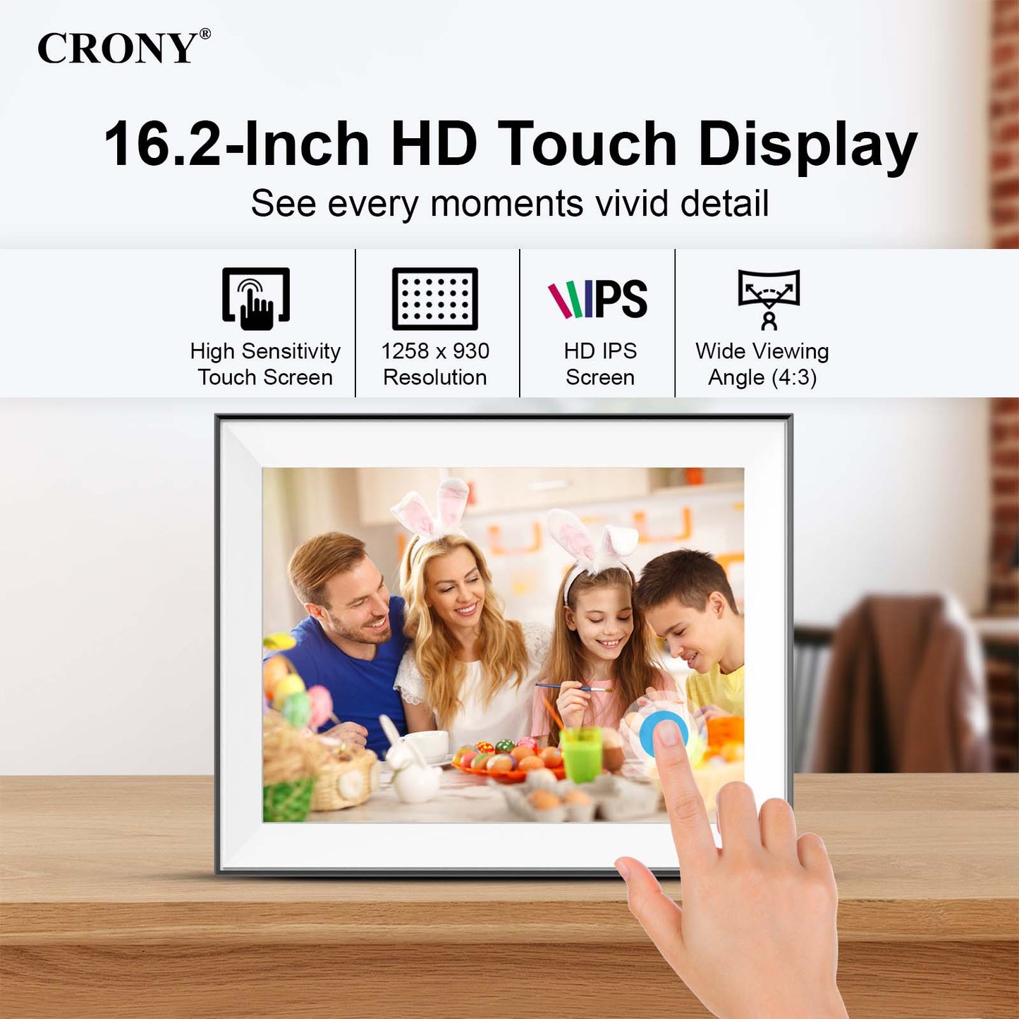 CRONY  JT16.2M-102 16.2 Inch WIFI Digital Photo Frame Android WiFi Cloud Digital Photo Frame – 32GB Touch Screen Display (JT162M-I02)