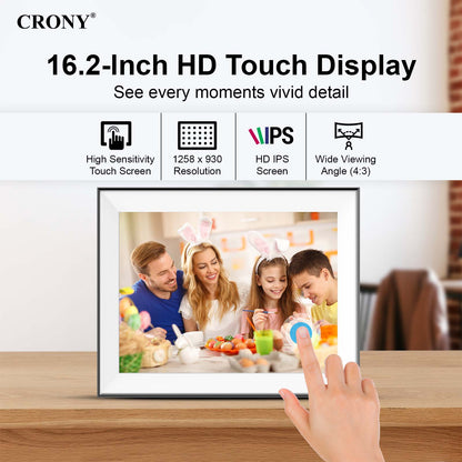 CRONY  JT16.2M-102 16.2 Inch WIFI Digital Photo Frame Android WiFi Cloud Digital Photo Frame – 32GB Touch Screen Display (JT162M-I02)