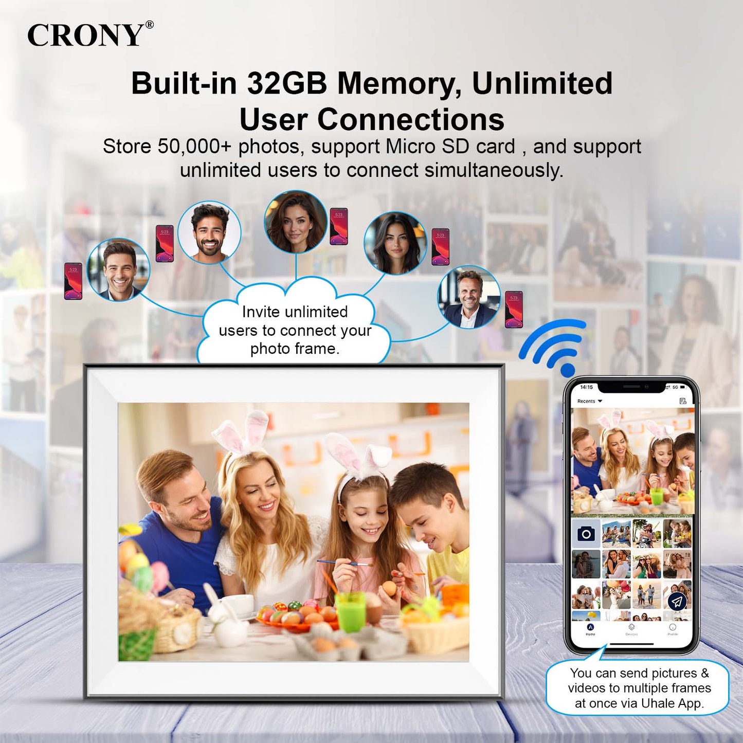 CRONY  JT16.2M-102 16.2 Inch WIFI Digital Photo Frame Android WiFi Cloud Digital Photo Frame – 32GB Touch Screen Display (JT162M-I02)