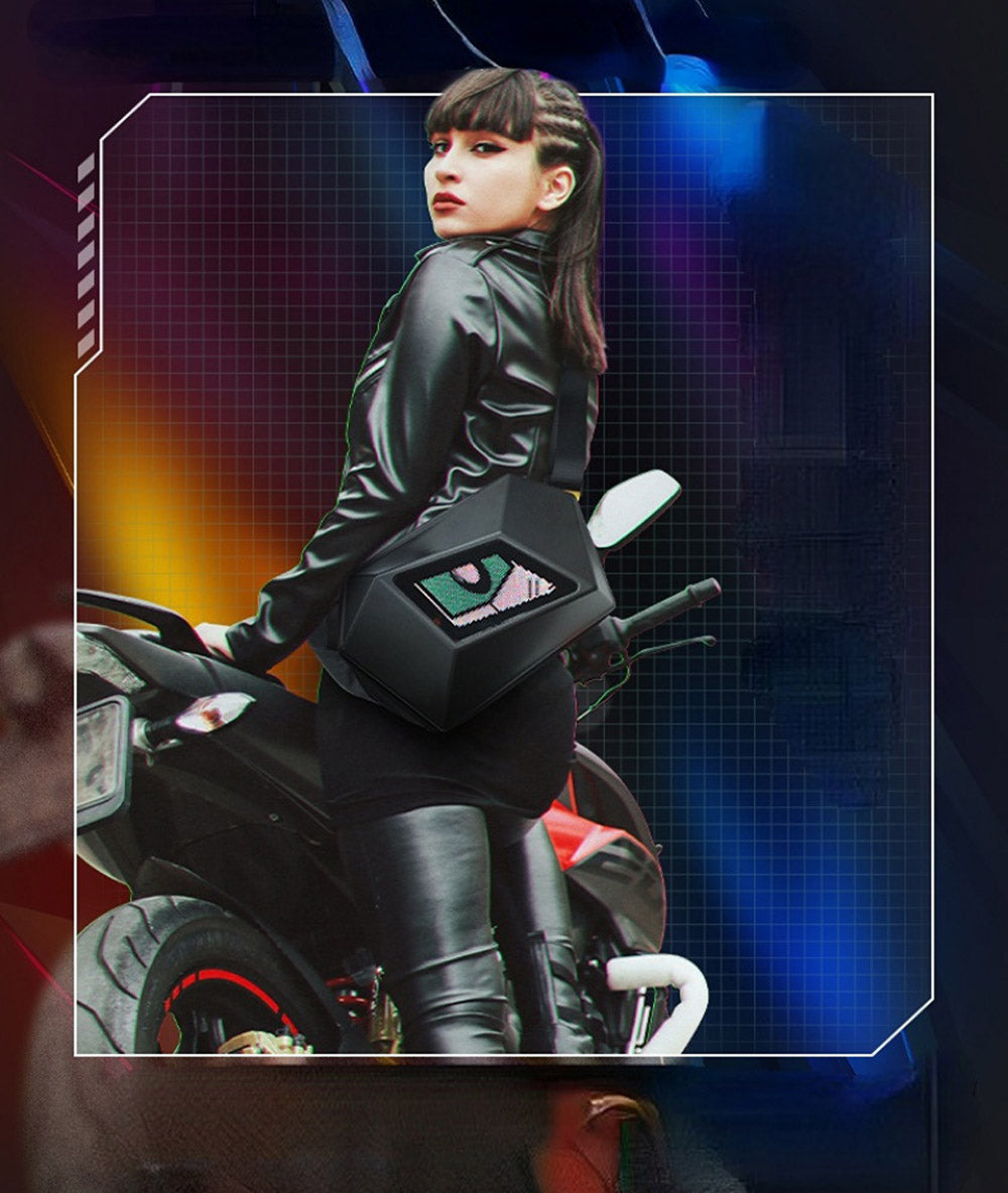 حقيبة ظهر عرض LED عين الشيطان من CRONY حقيبة سفر عين الشيطان بلوتوث مقاومة للماء غلاف صلب حقيبة ظهر فارس LED رائعة لركوب الدراجات النارية