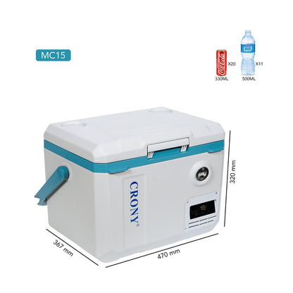 ثلاجة سيارة CRONY MC15 بسعة 15 لتر/تيار مستمر/تيار متردد شاشة LED فتحات تثبيت الحبال