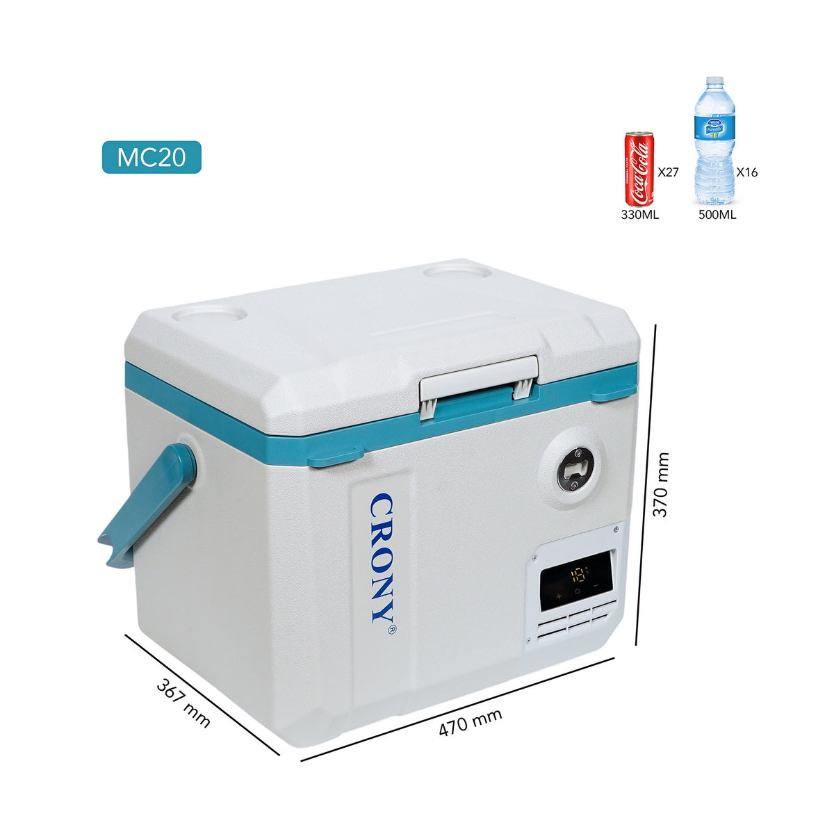ثلاجة سيارة CRONY MC20 بسعة 20 لتر/تيار مستمر/تيار متردد فتاحة زجاجات حامل أكواب سياج سلكي قابل للإزالة