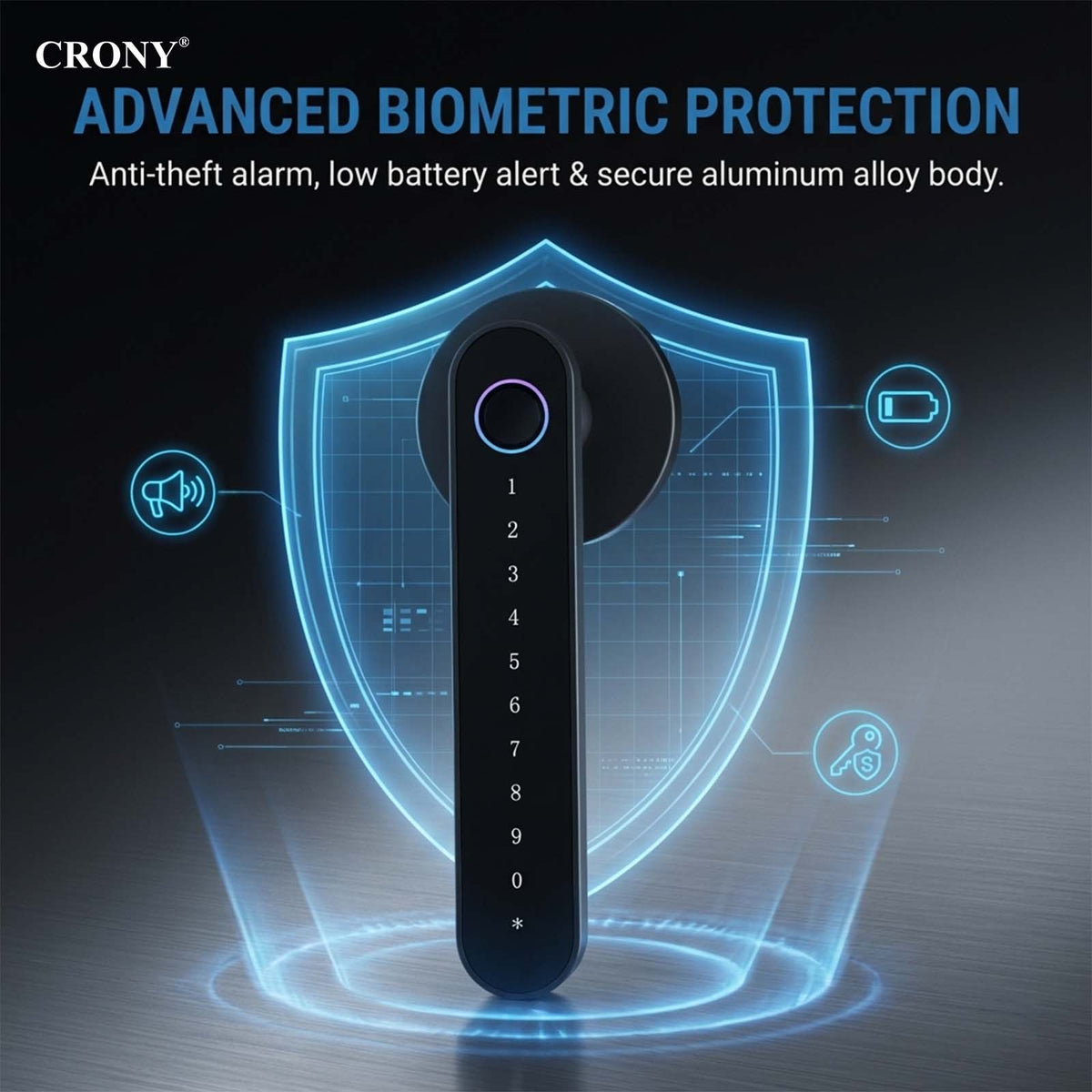 CRONY MJ-S4-DD Smart Door Lock 5-in-1 Fingerprint Keyless Entry Door Locks with App and Keypad Electronic Biometric Handle Child Safety Lock Suitable for for Home Rental Office and Hotel TUYA Black