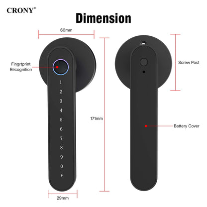 CRONY MJ-S4-DD Smart Door Lock 5-in-1 Fingerprint Keyless Entry Door Locks with App and Keypad Electronic Biometric Handle Child Safety Lock Suitable for for Home Rental Office and Hotel TUYA Black
