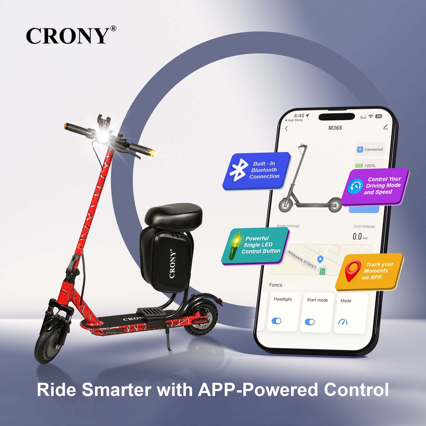 XM M365 APP+SEAT is a foldable electric scooter designed for adult urban commuting. Powered by a 350W motor, it delivers speeds between 25–45 km/h with a range of 15–20 km per charge