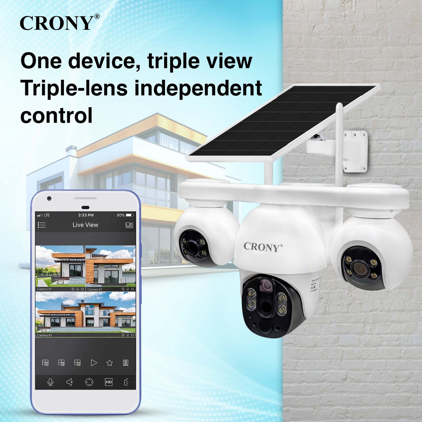 CRONY P19DL 4MP Solar Security Camera, WiFi PTZ Outdoor Camera with 8000mAh Battery, 10X Optical Zoom, 355° Pan 90° Tilt, AI Human Tracking, Motion Detection, Two-Way Audio, IR Night Vision, IP65 Waterproof, V380 Pro App, SD Card Storage