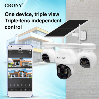 CRONY P19DL 4MP Solar Security Camera, WiFi PTZ Outdoor Camera with 8000mAh Battery, 10X Optical Zoom, 355° Pan 90° Tilt, AI Human Tracking, Motion Detection, Two-Way Audio, IR Night Vision, IP65 Waterproof, V380 Pro App, SD Card Storage