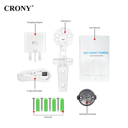 كاميرا أمان CRONY PT340A-PW-4MP-WiFi خارجية داخلية واي فاي IP68 مقاومة للماء كاميرا مراقبة مع كشف الحركة تتبع الإنسان رؤية ليلية ملونة كاملة 1080P كاميرا لاسلكية لأمن المنزل
