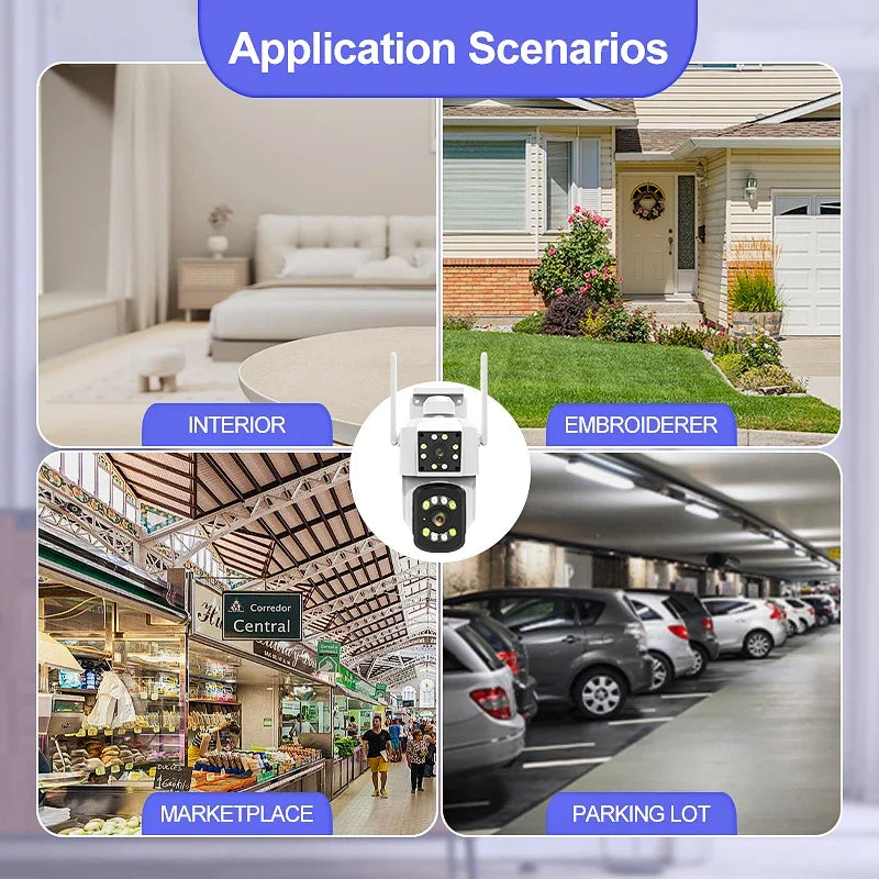 كاميرا مراقبة ثنائية العدسة CRONY A3 واي فاي 4K خارجية داخلية كشف حركة بالذكاء الاصطناعي رؤية ليلية ملونة صوت ثنائي الاتجاه مقاومة للماء كاميرا مراقبة PTZ بزاوية 360° مع ضوء LED بالأشعة تحت الحمراء لتطبيق ICAM365 المنزلي