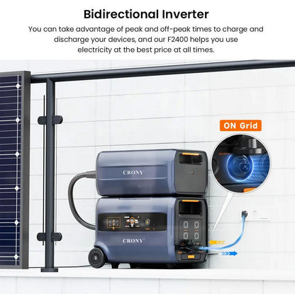 محطة طاقة محمولة CRONY PEPF2400 بقدرة 3000 واط وسعة 2400 واط ساعة مولد شمسي مع شحن سريع ومنفذ يو إس بي وتيار متردد ومباشر للاستخدام في التخييم الخارجي والطوارئ