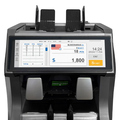 جهاز فرز النقود CRONY SH-209Q متعدد القيم مع طابعة مدمجة بسرعة 1500 ورقة في الدقيقة، كشف بالأشعة فوق البنفسجية والمغناطيسية والحرارية والأشعة تحت الحمراء، شاشة عرض TFT بحجم 7.84 بوصة