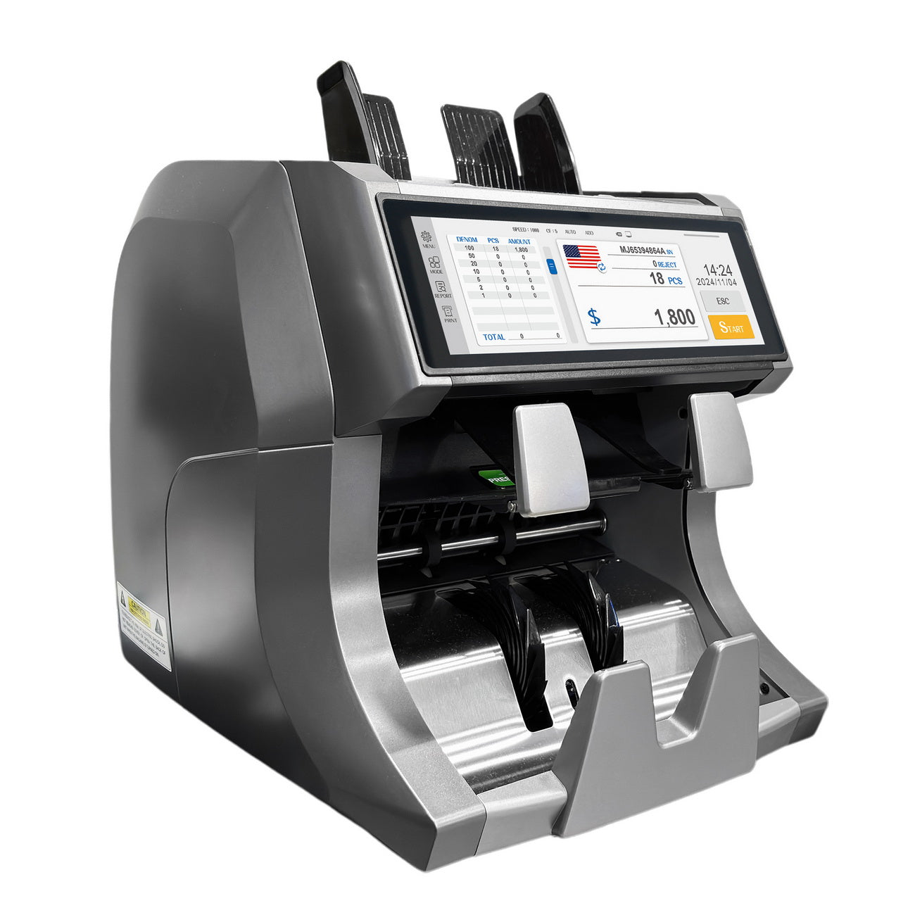 جهاز فرز النقود CRONY SH-209Q متعدد القيم مع طابعة مدمجة بسرعة 1500 ورقة في الدقيقة، كشف بالأشعة فوق البنفسجية والمغناطيسية والحرارية والأشعة تحت الحمراء، شاشة عرض TFT بحجم 7.84 بوصة