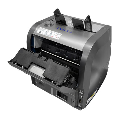 جهاز فرز النقود CRONY SH-209Q متعدد القيم مع طابعة مدمجة بسرعة 1500 ورقة في الدقيقة، كشف بالأشعة فوق البنفسجية والمغناطيسية والحرارية والأشعة تحت الحمراء، شاشة عرض TFT بحجم 7.84 بوصة