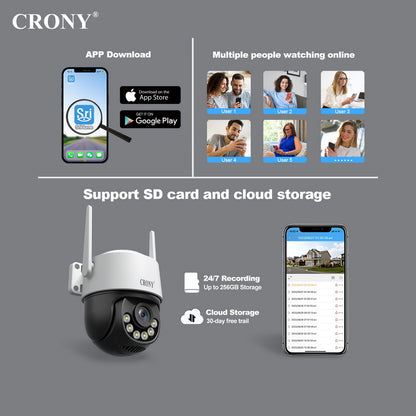 كاميرا لاسلكية CRONY SH072 من Srihome بدقة 8 ميجابكسل، كاميرا واي فاي 5G بدقة 8 ميجابكسل مع رؤية ليلية، كشف حركة الإنسان، وصوت ثنائي الاتجاه