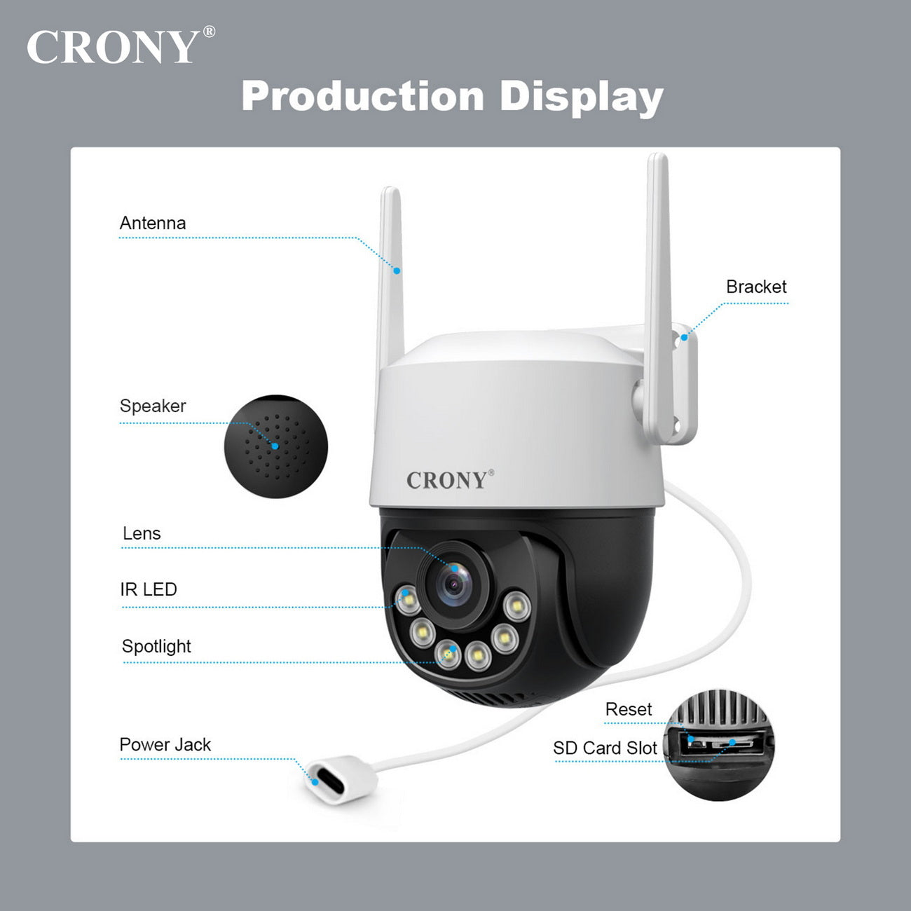 كاميرا لاسلكية CRONY SH072 من Srihome بدقة 8 ميجابكسل، كاميرا واي فاي 5G بدقة 8 ميجابكسل مع رؤية ليلية، كشف حركة الإنسان، وصوت ثنائي الاتجاه
