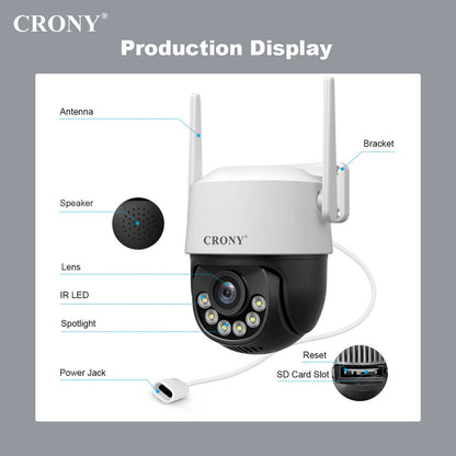 كاميرا لاسلكية CRONY SH072 من Srihome بدقة 8 ميجابكسل، كاميرا واي فاي 5G بدقة 8 ميجابكسل مع رؤية ليلية، كشف حركة الإنسان، وصوت ثنائي الاتجاه
