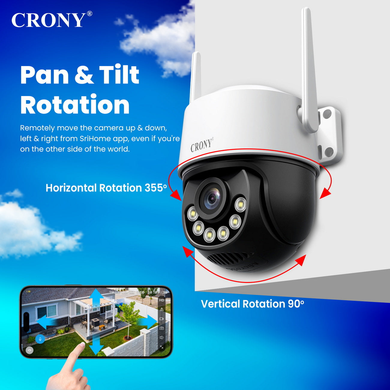 كاميرا لاسلكية CRONY SH072 من Srihome بدقة 8 ميجابكسل، كاميرا واي فاي 5G بدقة 8 ميجابكسل مع رؤية ليلية، كشف حركة الإنسان، وصوت ثنائي الاتجاه