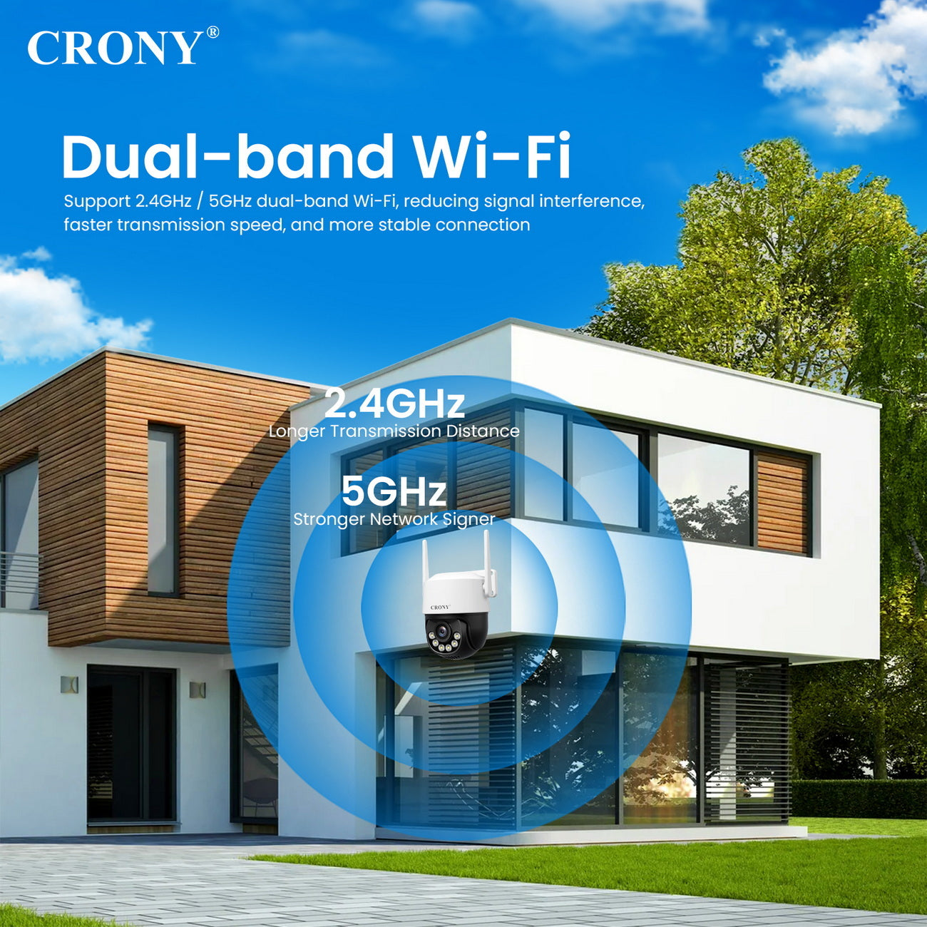 كاميرا لاسلكية CRONY SH072 من Srihome بدقة 8 ميجابكسل، كاميرا واي فاي 5G بدقة 8 ميجابكسل مع رؤية ليلية، كشف حركة الإنسان، وصوت ثنائي الاتجاه