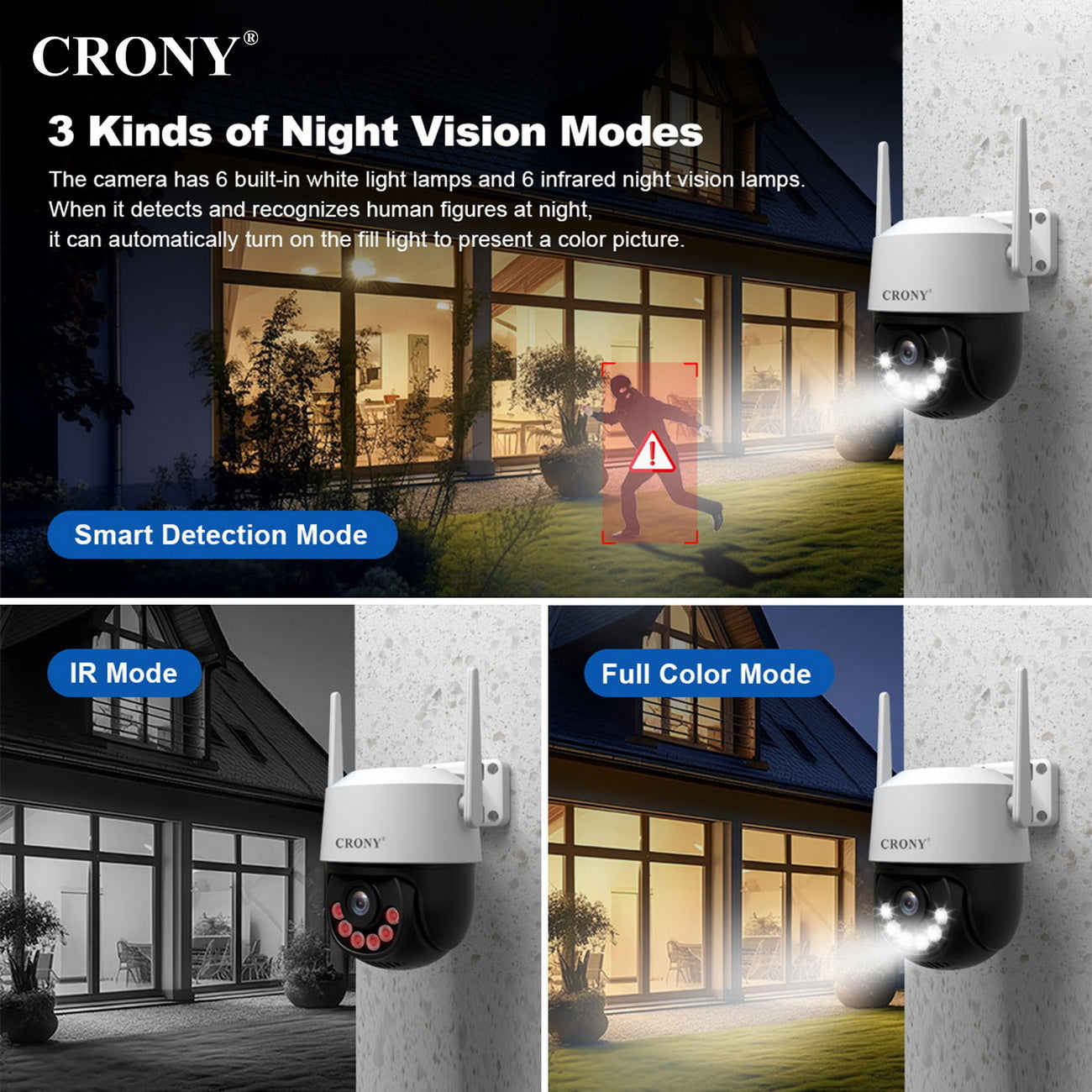 كاميرا لاسلكية CRONY SH072 من Srihome بدقة 8 ميجابكسل، كاميرا واي فاي 5G بدقة 8 ميجابكسل مع رؤية ليلية، كشف حركة الإنسان، وصوت ثنائي الاتجاه