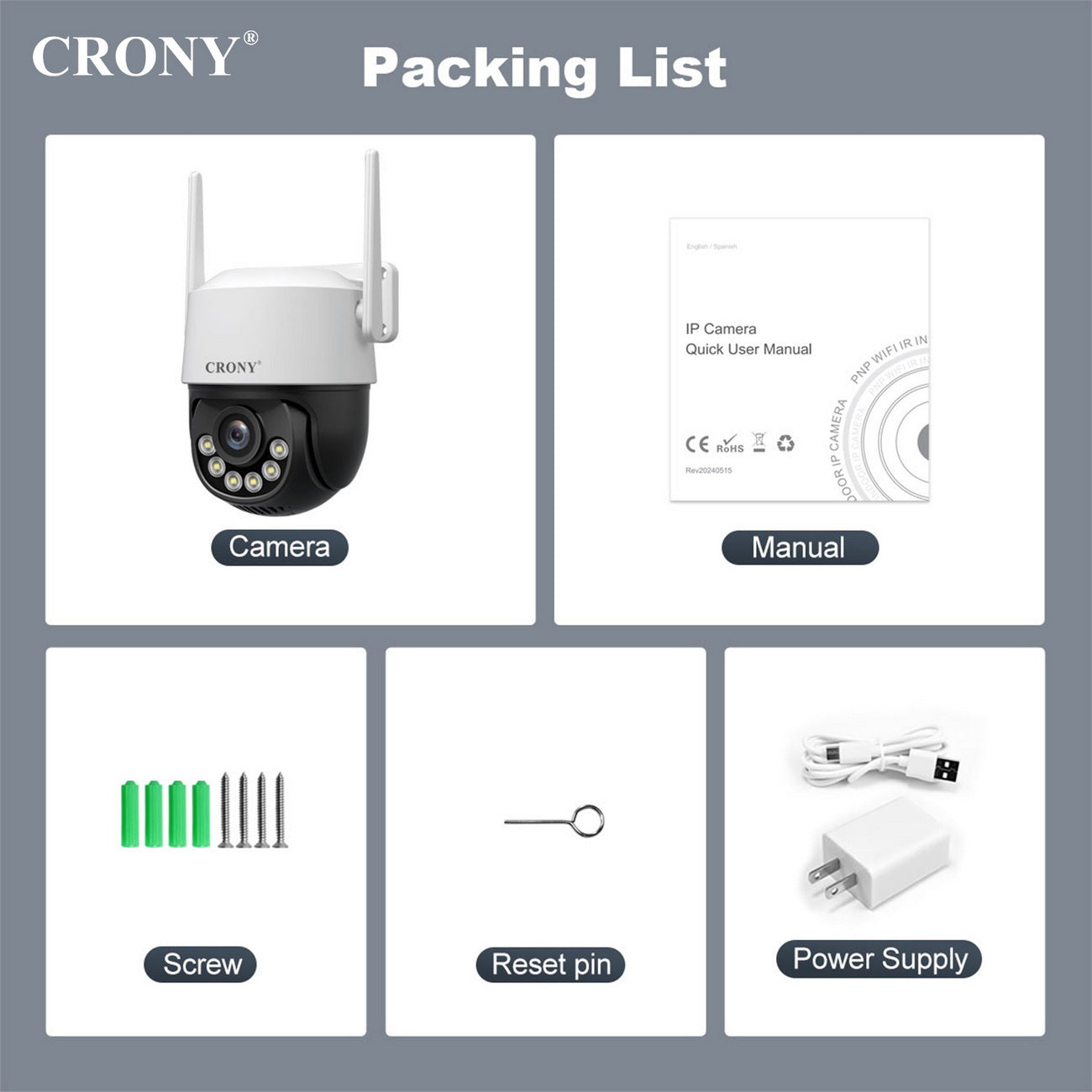 كاميرا لاسلكية CRONY SH072 من Srihome بدقة 8 ميجابكسل، كاميرا واي فاي 5G بدقة 8 ميجابكسل مع رؤية ليلية، كشف حركة الإنسان، وصوت ثنائي الاتجاه