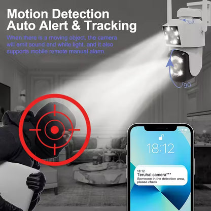 كاميرا مراقبة ثنائية العدسة CRONY A3 واي فاي 4K خارجية داخلية كشف حركة بالذكاء الاصطناعي رؤية ليلية ملونة صوت ثنائي الاتجاه مقاومة للماء كاميرا مراقبة PTZ بزاوية 360° مع ضوء LED بالأشعة تحت الحمراء لتطبيق ICAM365 المنزلي