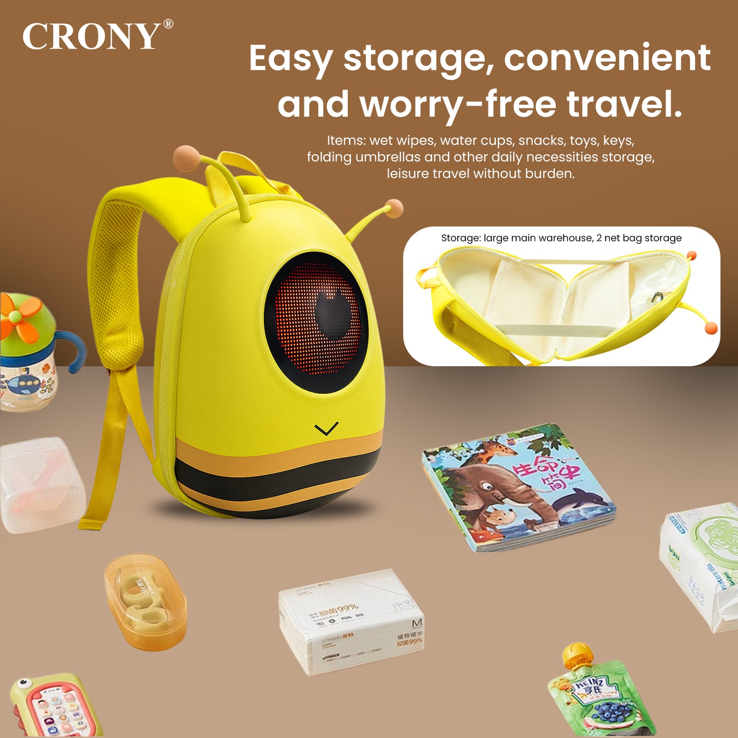 حقيبة ظهر ذكية CRONY صغيرة بشاشة LED للنمل مع عرض بكسل ذكي حقيبة ظهر بلوتوث قابلة للبرمجة بشاشة LED بحجم 32x32 عرض نصوص ورسوم متحركة مخصصة للسفر والمدرسة والتنقل وهدايا تقنية