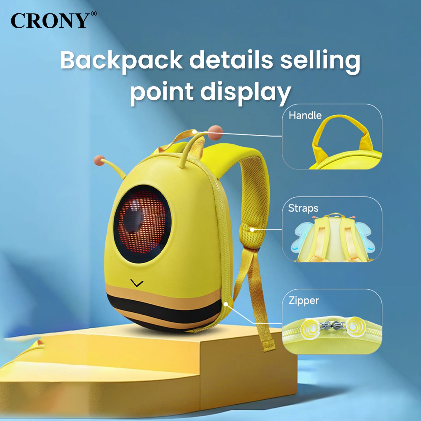 حقيبة ظهر ذكية CRONY صغيرة بشاشة LED للنمل مع عرض بكسل ذكي حقيبة ظهر بلوتوث قابلة للبرمجة بشاشة LED بحجم 32x32 عرض نصوص ورسوم متحركة مخصصة للسفر والمدرسة والتنقل وهدايا تقنية