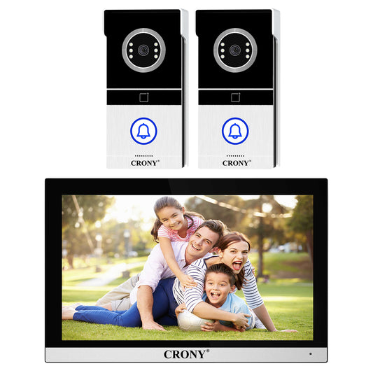 CRONY TY102T-HTD1X2 Smart Video Intercom Doorbell, 10.1-Inch 1024×600 Monitor, 2MP Camera, 2.4G WiFi, Tuya Smart App, ID Card & Monitor Unlock, Remote APP Unlock, Motion Detection, Two-Way Audio, IR Night Vision, 120° Wide-Angle View, Weatherproof