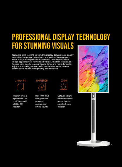 شاشة محمولة CRONY TX32-1 مقاس 32 بوصة بعجلات، شاشة محمولة مع شاشة لمس 1080 بكسل، بطارية مدمجة، مكبرات صوت، دعم البلوتوث، اتصال USB-C وHDMI