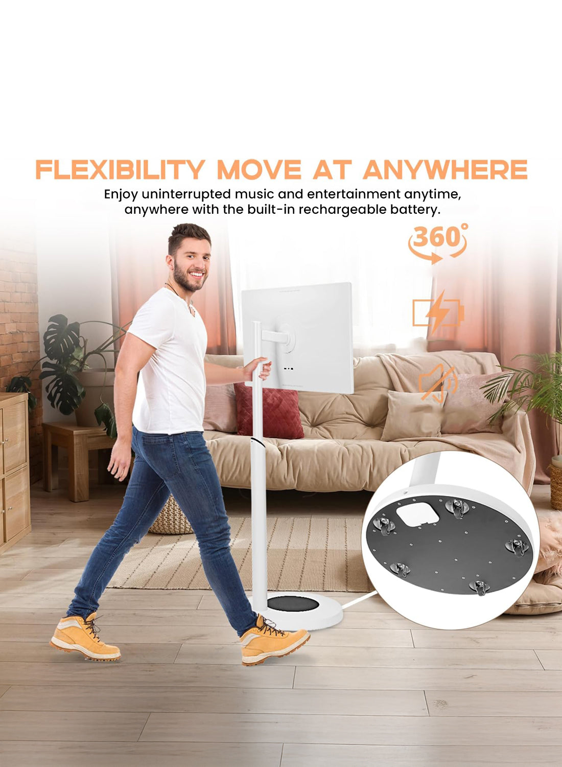 شاشة محمولة CRONY TX32-1 مقاس 32 بوصة بعجلات، شاشة محمولة مع شاشة لمس 1080 بكسل، بطارية مدمجة، مكبرات صوت، دعم البلوتوث، اتصال USB-C وHDMI