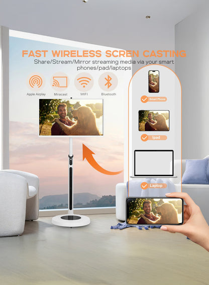 شاشة محمولة CRONY TX32-1 مقاس 32 بوصة بعجلات، شاشة محمولة مع شاشة لمس 1080 بكسل، بطارية مدمجة، مكبرات صوت، دعم البلوتوث، اتصال USB-C وHDMI